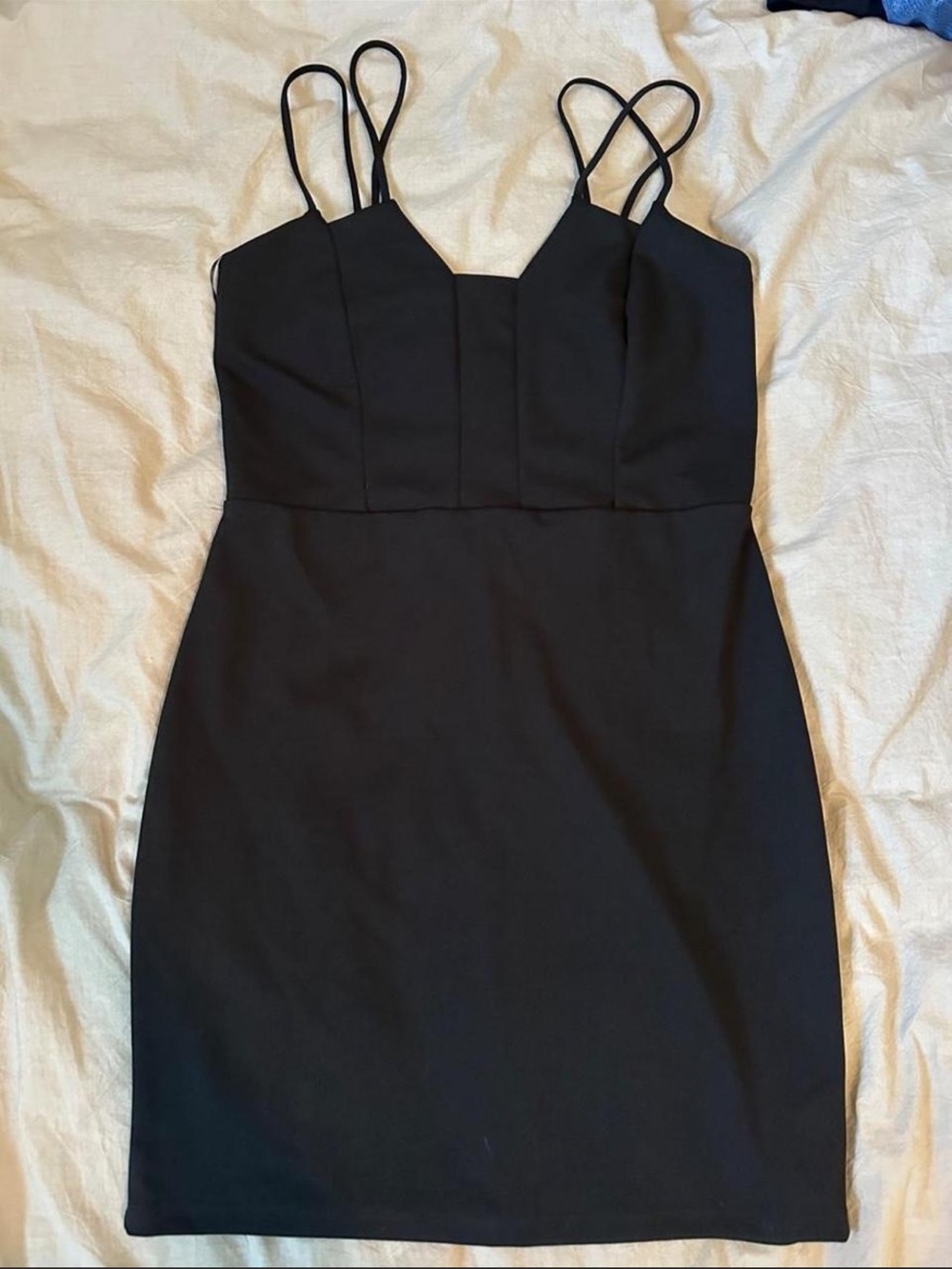 Lulu's Black Double-Strap Bodycon Mini Dress